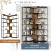 7-Tier Bookcase Home Office Bookshelf, L-Shaped Corner Bookcase with Metal Frame, Industrial Style Shelf with Open Storage, MDF Board - Brown