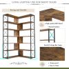 7-Tier Bookcase Home Office Bookshelf, L-Shaped Corner Bookcase with Metal Frame, Industrial Style Shelf with Open Storage, MDF Board - Brown