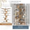 7-Tier Bookcase Home Office Bookshelf, L-Shaped Corner Bookcase with Metal Frame, Industrial Style Shelf with Open Storage, MDF Board - Oak