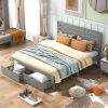 Queen Size Platform Bed with Drawers, Gray - Gray
