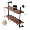 2-Tier Industrial Wall-Mounted Pipe Shelf with Metal Frame;  Safe and Sturdy - Rustic Brown