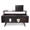 Modern Lift Top Coffee Table with Hidden Compartment and 2 Open Shelves;  Wooden Table Furniture for Home;  Living Room - Brown