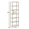 6-Shelf Gold Metal Frame Bookcase;  White - White