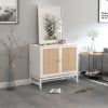 Natural rattan 2 door cabinet; with 1 Adjustable Inner Shelves; rattan; Accent Storage Cabinet - White