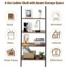 Multipurpose 4-Tier Industrial Leaning Wall Bookcase with Metal Frame - Brown