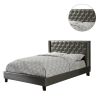 Queen Size Bed 1pc Bed Set Silver Faux Leather Upholstered Tufted Bed Frame Headboard Bedroom Furniture - as pic