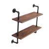 2-Tier Industrial Wall-Mounted Pipe Shelf with Metal Frame;  Safe and Sturdy - Rustic Brown