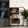 2-Tier Retro Bookcase Bookshelf with 3 Compartment - brown