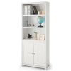 Standing Wooden Bookcase with  3 Tier Open Book Shelving and Double Doors - White