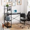 FCH 120*60*120cm Particleboard Paste Triamine H Type With Non-woven Bag USB Power Port Computer Desk Black - as picture