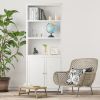 Standing Wooden Bookcase with  3 Tier Open Book Shelving and Double Doors - White