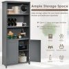 Standing Wooden Bookcase with  3 Tier Open Book Shelving and Double Doors - Gray