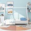 House Bed Tent Bed Frame Twin Size Metal Floor Play House Bed with Slat for Kids Girls Boys ; No Box Spring Needed White - as pic