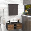 Bathroom wall cabinet; space saving storage cabinet above toilet; medicine cabinet with 2 doors and adjustable shelves; cupboard - BROWN