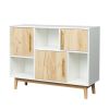 Multi-purpose storage cabinet with display stand and door; entrance channel; modern buffet or kitchen sideboard; TV cabinet; white and oak - as pic