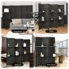 6 Panel Folding Weave Fiber Room Divider with 2 Display Shelves  - Black