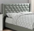 Queen Size Bed 1pc Bed Set Silver Faux Leather Upholstered Tufted Bed Frame Headboard Bedroom Furniture - as pic