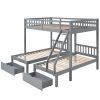 Full Over Twin &amp; Twin Bunk Bed; Wood Triple Bunk Bed with Drawers and Guardrails (Gray) (OLD SKU:LP000143AAE) - as pic