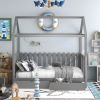 Twin Size House Bed with drawers, Fence-shaped Guardrail - Gray