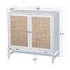 Natural rattan 2 door cabinet; with 1 Adjustable Inner Shelves; rattan; Accent Storage Cabinet - White