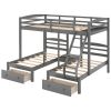 Full over Twin &amp; Twin Bunk Bed; Triple Bunk Bed with Drawers; Gray - as pic
