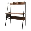 Computer Desk with Hutch and Storage Shelves - brown+black