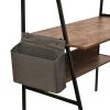 Computer Desk with Hutch and Storage Shelves - brown+black