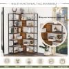 7-Tier Bookcase Home Office Bookshelf, L-Shaped Corner Bookcase with Metal Frame, Industrial Style Shelf with Open Storage, MDF Board - Brown