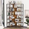 7-Tier Bookcase Home Office Bookshelf, L-Shaped Corner Bookcase with Metal Frame, Industrial Style Shelf with Open Storage, MDF Board - Brown