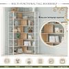 7-Tier Bookcase Home Office Bookshelf, L-Shaped Corner Bookcase with Metal Frame, Industrial Style Shelf with Open Storage, MDF Board - Oak