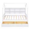 Wooden Twin Size House Bed with 2 Drawers; Kids Bed with Storage Shelf; White - as Pic