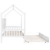 Wooden Twin Size House Bed with Trundle; Kids Bed with Shelf; White - as pic