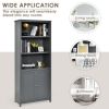 Standing Wooden Bookcase with  3 Tier Open Book Shelving and Double Doors - Gray