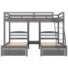 Full over Twin &amp; Twin Bunk Bed; Triple Bunk Bed with Drawers; Gray - as pic