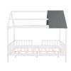Full Size Wood House Bed with Fence; White+Gray - pic