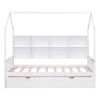 Wooden Twin Size House Bed with 2 Drawers; Kids Bed with Storage Shelf; White - as Pic