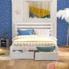 Queen Size Platform Bed with Drawers, Gray - White