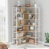 7-Tier Bookcase Home Office Bookshelf, L-Shaped Corner Bookcase with Metal Frame, Industrial Style Shelf with Open Storage, MDF Board - Oak