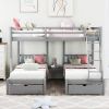 Full Over Twin &amp; Twin Bunk Bed; Wood Triple Bunk Bed with Drawers and Guardrails (Gray) (OLD SKU:LP000143AAE) - as pic