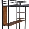 Full Size Metal Loft Bed with 2 Shelves and one Desk ; Black (Old SKU: LP000191AAB ) - as pic