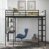 Full Size Metal Loft Bed with 2 Shelves and one Desk ; Black (Old SKU: LP000191AAB ) - as pic