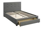 Bedroom Furniture Grey Polyfiber 1pc Queen Size Bed Tufted Headboard Storage Drawers Footboard - as pic