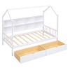 Wooden Twin Size House Bed with 2 Drawers; Kids Bed with Storage Shelf; White - as Pic