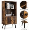 2-Tier Retro Bookcase Bookshelf with 3 Compartment - brown
