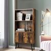 2-Tier Retro Bookcase Bookshelf with 3 Compartment - brown