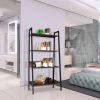 YSSOA 4-Tier Ladder Bookshelf Organizer; Rustic Brown Ladder Shelf for Home &amp; Office; Wood Board &amp; Metal Frame - as Pic