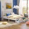 Queen Size Platform Bed with Drawers, Gray - White