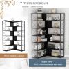 7-Tier Bookcase Home Office Bookshelf, L-Shaped Corner Bookcase with Metal Frame, Industrial Style Shelf with Open Storage, MDF Board - Black