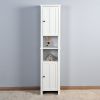 Bathroom Floor Storage Cabinet with 2 Doors Living Room Wooden Cabinet with 6 Shelves 15.75 x 11.81 x 66.93 inch - White