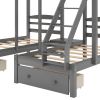 Full over Twin &amp; Twin Bunk Bed; Triple Bunk Bed with Drawers; Gray - as pic